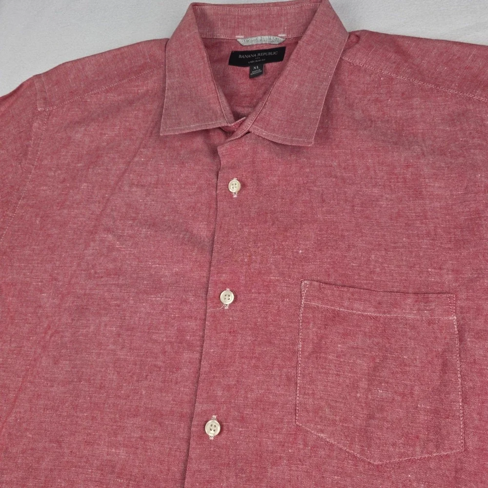 Banana Republic Linen Shirt Mens XL Pink Short Sleeve Button Up Beach Cotton